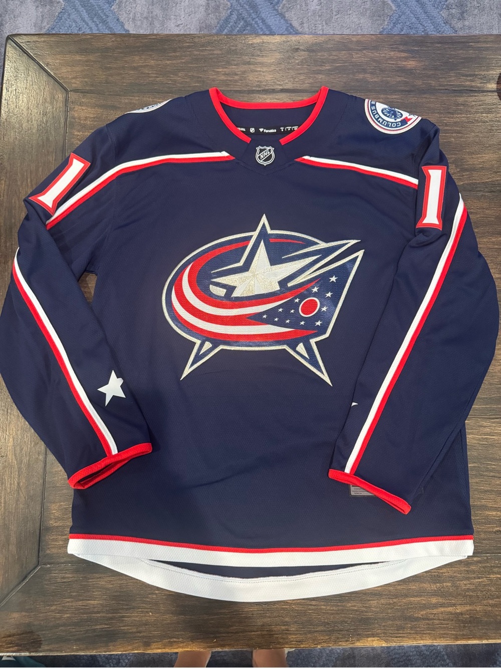 Fanatics Navy Hockey Jersey with Red and White Trim